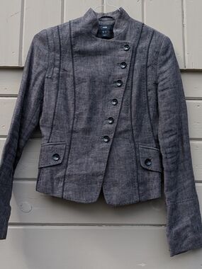H&M Women's Dark Gray Asymmetric Button Military Blazer